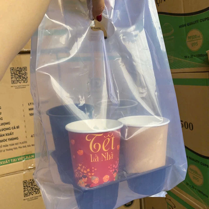 Túi Đựng 4 Ly PE Mang Đi